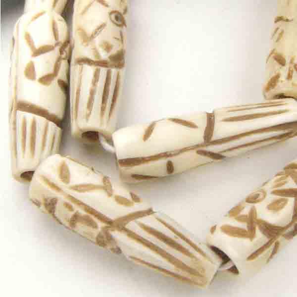 Antiqued White Bone 25X8MM with Carved Floral Detail