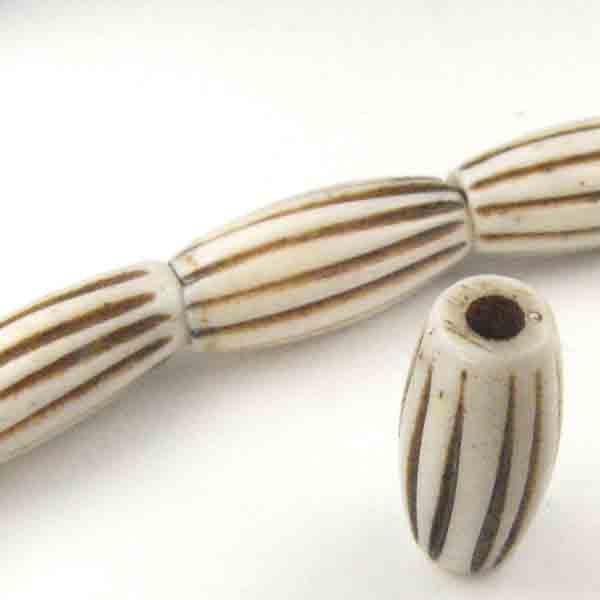 Antiqued White Striped Bone 16X7MM Oval