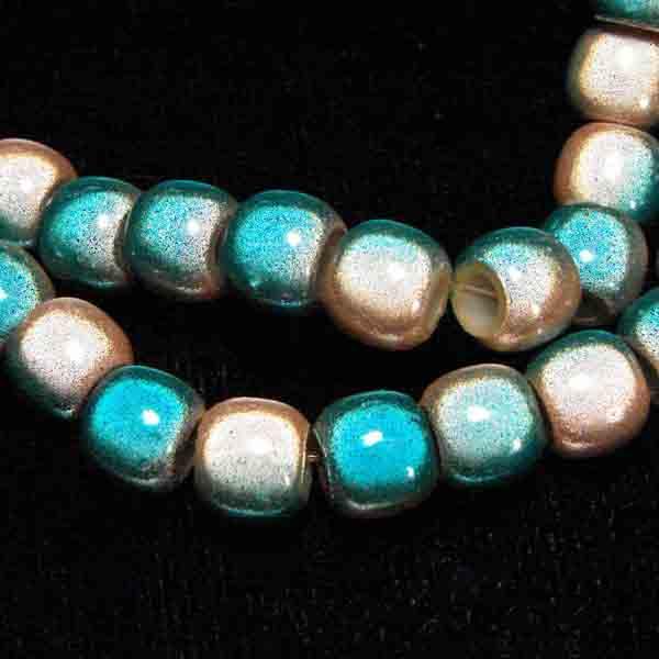 Apricot with Teal 2 Tone 7x8MM Miracle Crow Bead