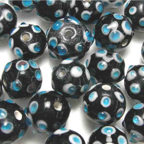 Aqua/White/Jet Horned Eye Bead