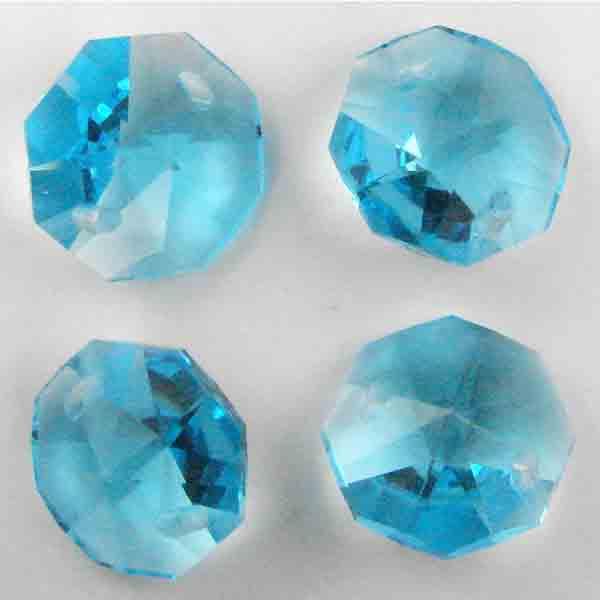Aqua 14MM Machine Cut 2 Hole Octogon