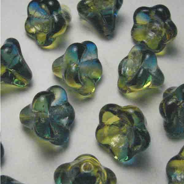 Aqua With Olivine 2 tone 10x12MM Bell Flower