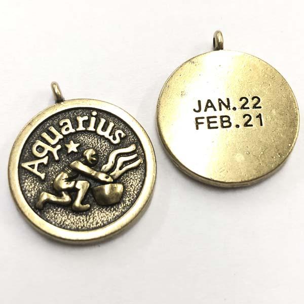 Aquarius 24MM Antique Brass Plate Coin Pendant