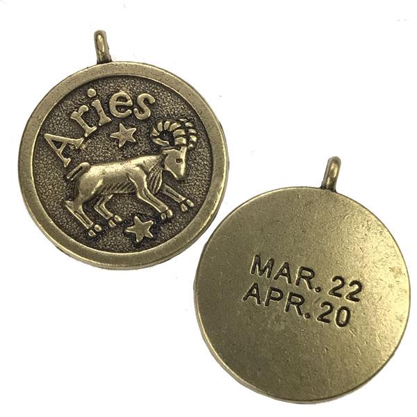 Aries 24MM Antique Brass Plate Coin Pendant