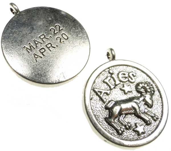 Aries 24MM Antique Silver Plate Coin Pendant