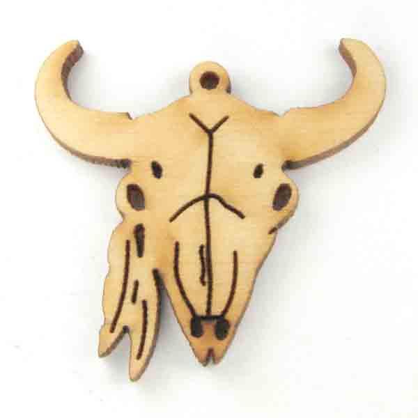 Bison Skull 32x33MM Burned Wood Pendant