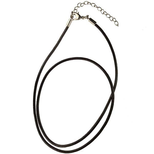 Black 2MM Leather Cord 18 Inch Necklace