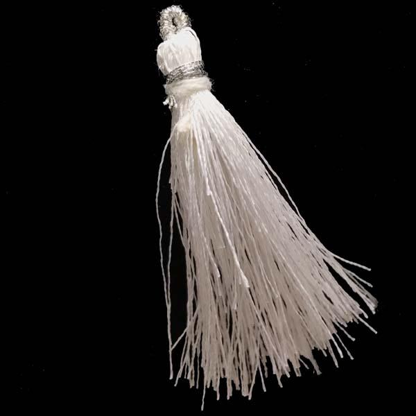 Black 2 1/8 Inch Silk Tassel With Silver Thread Detail