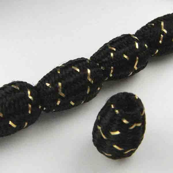 Black & Gold Rayon Covered 11X8MM Wood Tear Bead