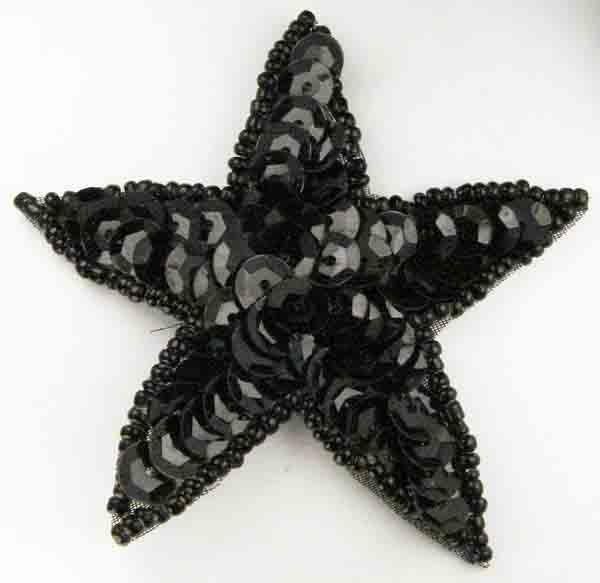 Black Sequin Star Motif 65mm