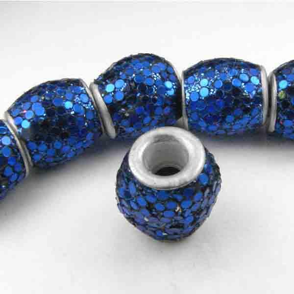 Blue Glitter 10MM Barrel Bead
