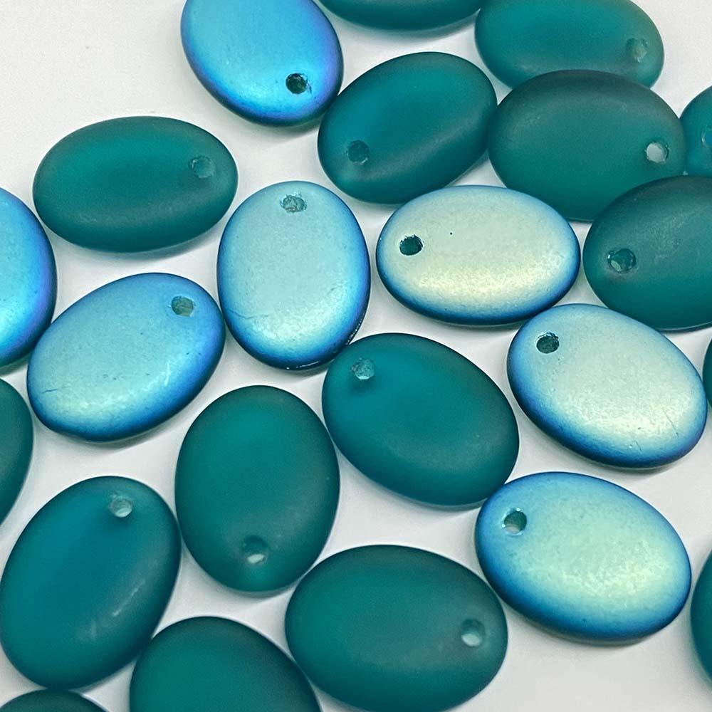 Blue Zircon Matte AB 11x8.5MM Flattened Oval