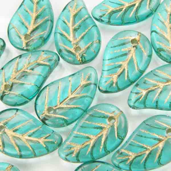 Blue Zircon With Gold Detail 14X9MM Leaf Front To Back Hole