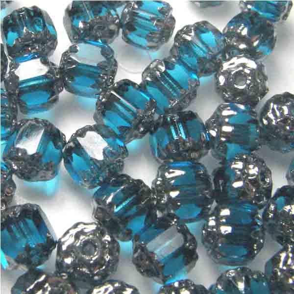 Blue Zircon With Silver Ends 6MM Fire Polish Cathedral Bead