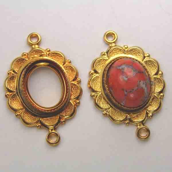 Brass 10X8MM Cabochon Connector Scalloped Rim Setting