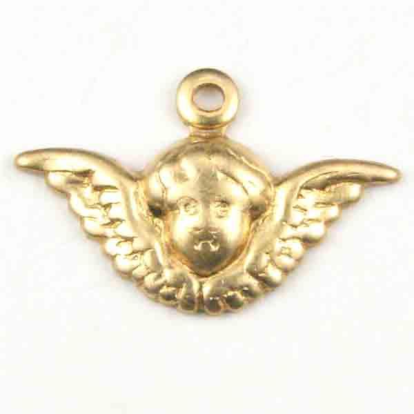 Brass 10x15MM Cherub Face With Wings