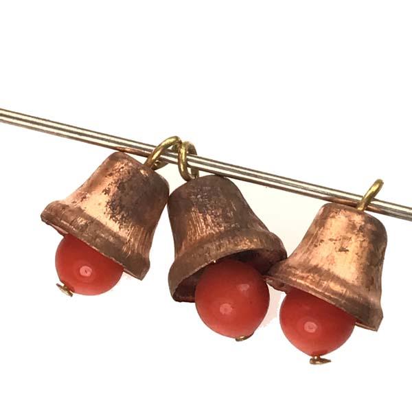 Brass 12x10MM Bell With 6MM Orange Coral Glass Clapper
