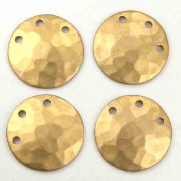 Brass 13MM Dished Hammered 3 Hole Round