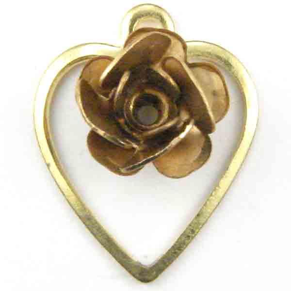 Brass 14x12MM Thin Rimmed Heart Stamping With Rose