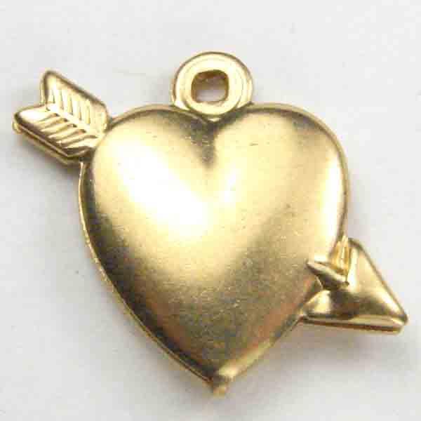 Brass Heart With Arrow 13x15MM