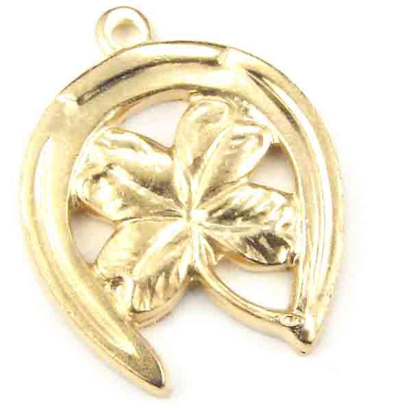 Brass 15x17MM Horseshoe with Clover