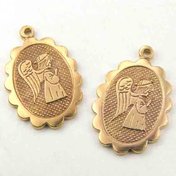 Brass 16x12MM Scalloped and Textured Oval Angel