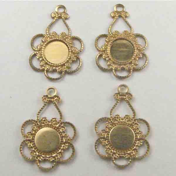 Brass 18X11MM Openwork Filigree Pendant with Setting for 5MM Round