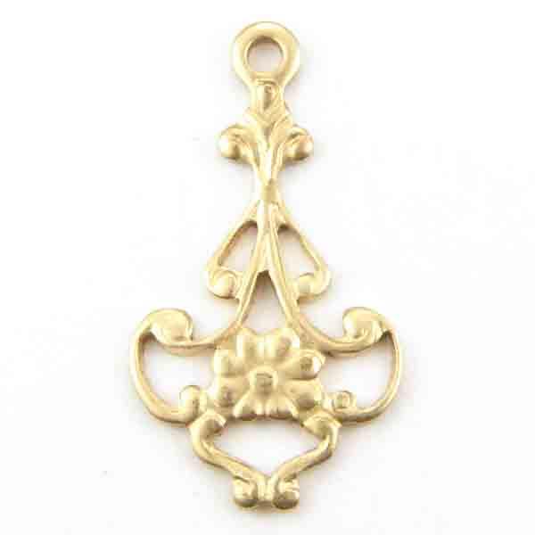 Brass 18x10MM Ornate Floral Pendant
