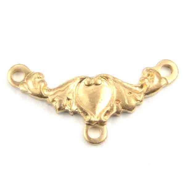 Brass 18x9MM Heart Detail 2 to 1 Chandelier Connector Die Struck