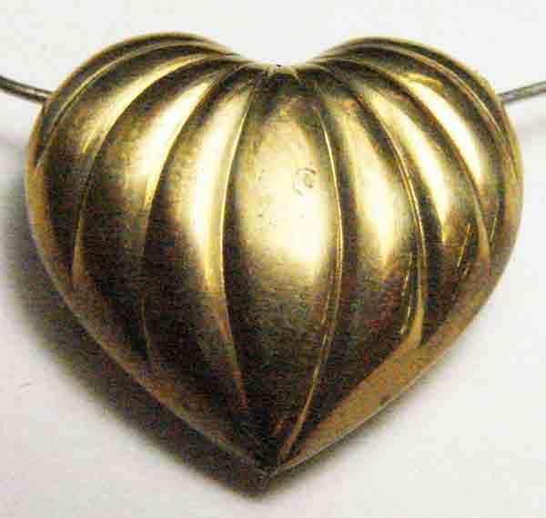 Brass 20x23MM Corrugated Puffed Heart Pendant