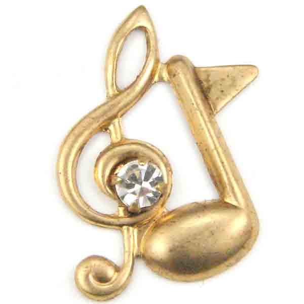 Brass 21x14MM Rhinestone Eighth Note