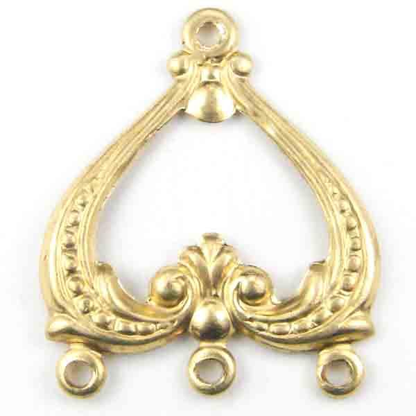 Brass 22x19MM Ornate 1 to 3 Loop Chandelier Connector