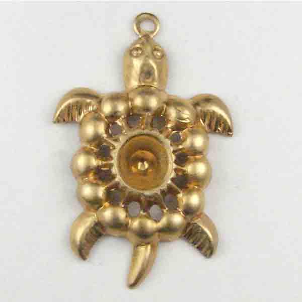 Brass 24x18MM Turtle with Rhinestone Setting in Center