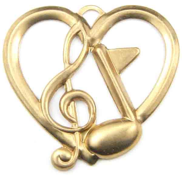 Brass 25MM Heart with Treble Clef & Eighth Note