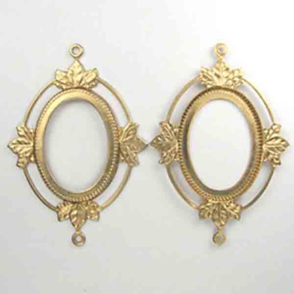 Brass 25x18MM Openwork Connector Bezel Setting with Leaf