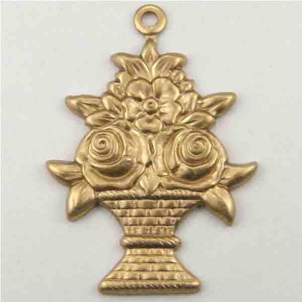 Brass 25x20MM Basket of Flowers