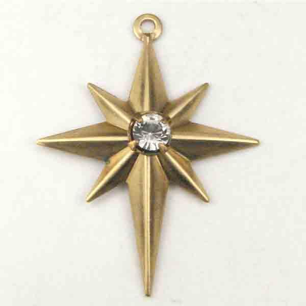 Brass 26X20MM 8 Point Star with Rhinestone Setting
