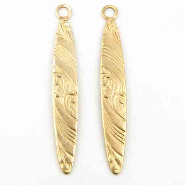 Brass 31x5MM Swirl Textured Long Oval