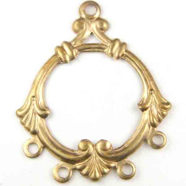 Brass 39x24MM Round Ornate 1 to 4 Loop Chandelier Connector