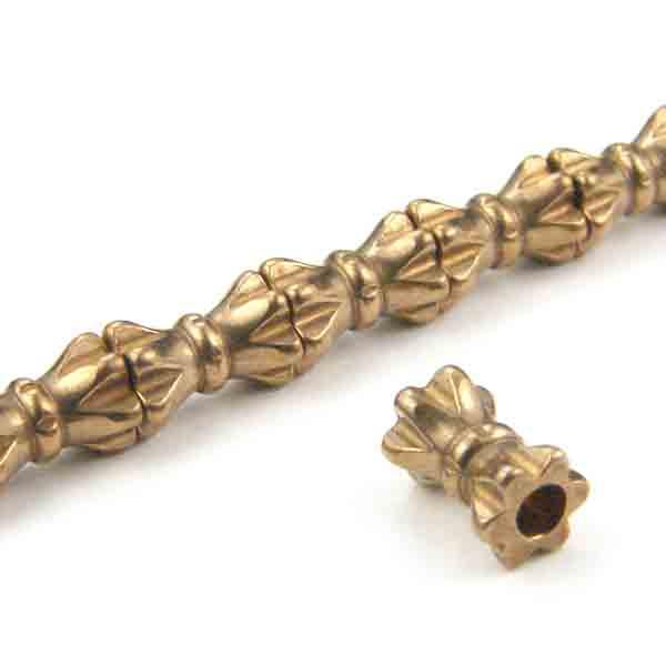 Brass 6X3MM Bowtie Cylinder Bead