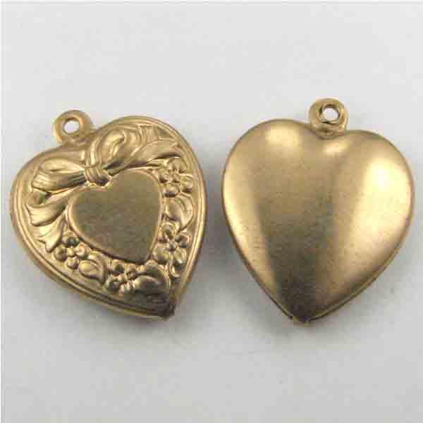 Brass Heart 15MM Hollow Heart Floral Edged