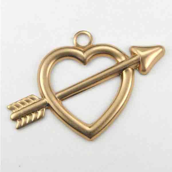 Brass Right Facing 15MM Heart and Arrow