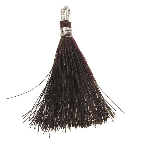 Brown 2 1/8 Inch Silk Tassel With Silver Thread Detail