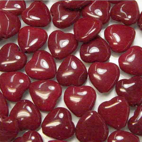Burgundy Heart Bead 10MM Opaque