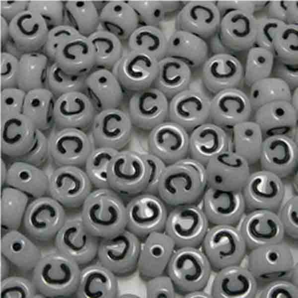 C White With Black 6x4MM Letter Alphabet Bead