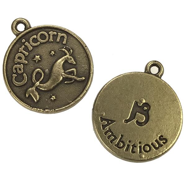 Capricorn 21MM Antique Brass Plate Coin Pendant