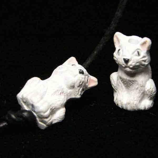 Cermaic White Cat Bead 14X8MM 3-D