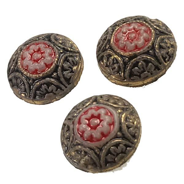 Cherry, Gray and Jet Hand Painted Mosaic Renya Cabochon 7MM