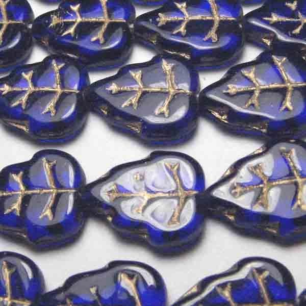 Cobalt 12x10MM Veined Leaf With Gold Detail