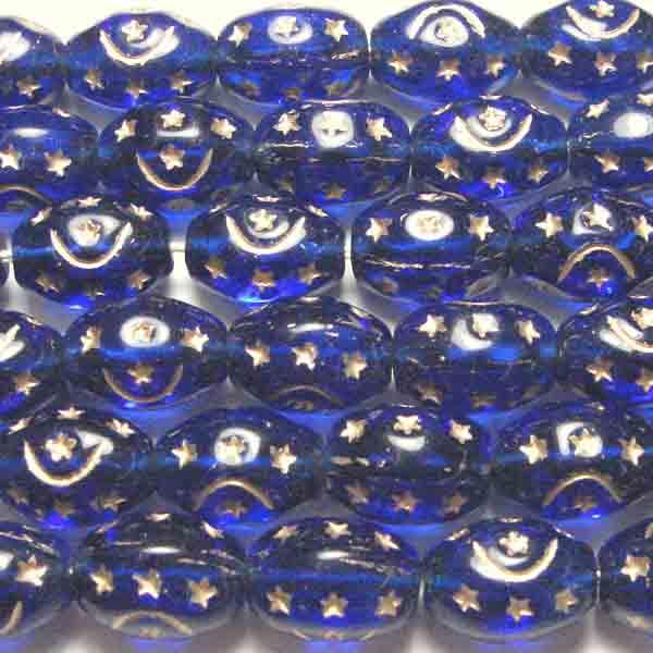 Cobalt 13X9MM Oval With Gold Stars_